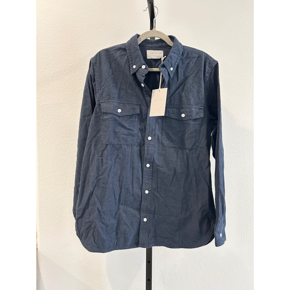 NWT Everlane Men's The Brushed Flannel Button Shirt Heather Navy, Size L, $138